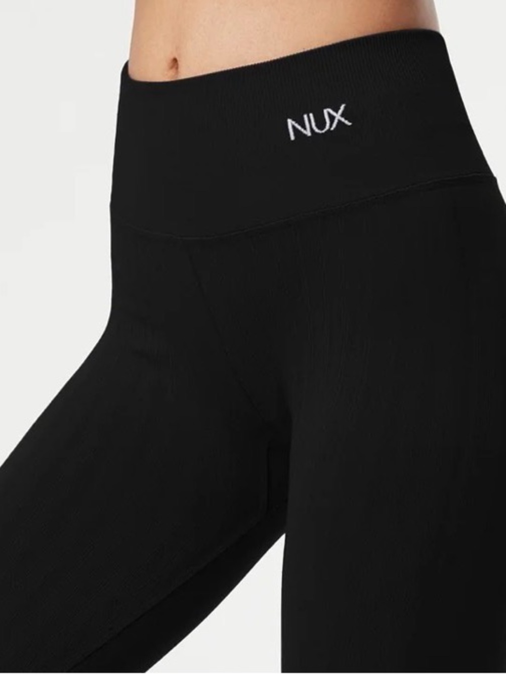 NUX High-Waist Black Ribbed Leggings NWOT